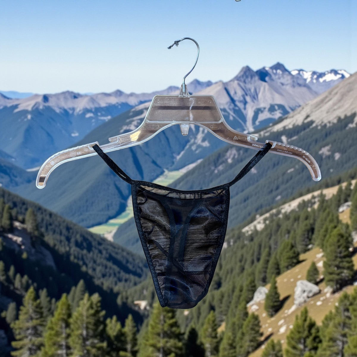 Men's Black Chiffon Thong