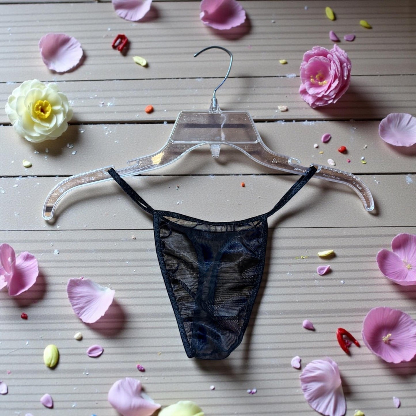 Men's Black Chiffon Thong
