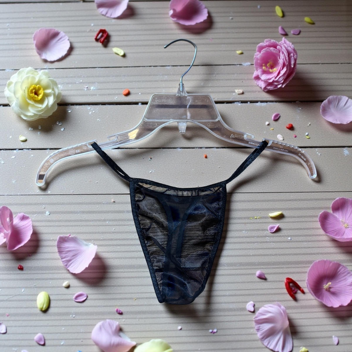 Men's Black Chiffon Thong