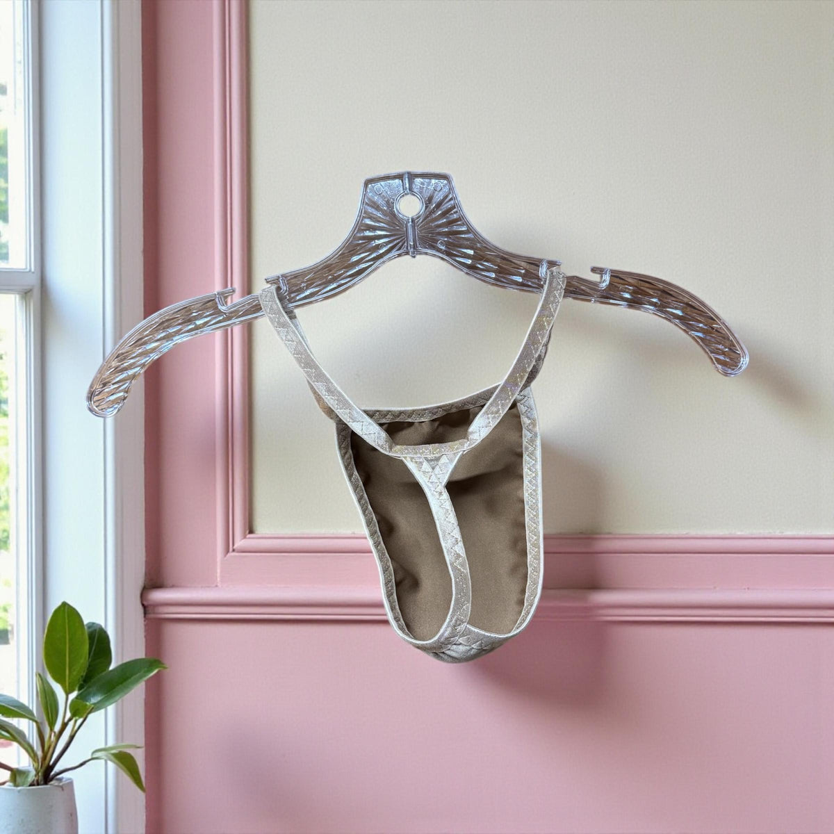 Men's Beige Faux Suede G-String | Soft and Sleek Design
