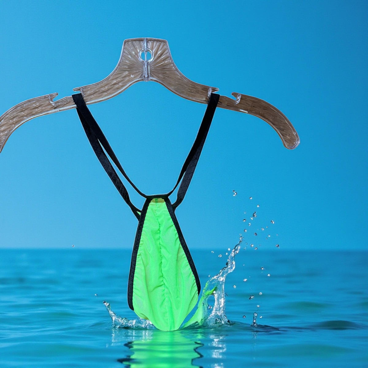 Neon Green Mesh Teardrop Thong for Men