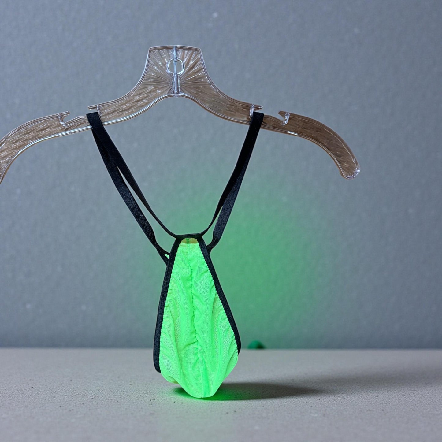 Neon Green Mesh Teardrop Thong for Men