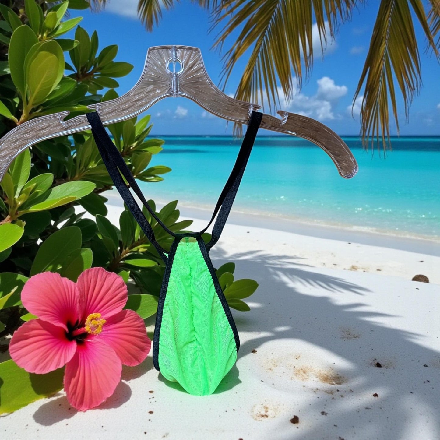Neon Green Mesh Teardrop Thong for Men