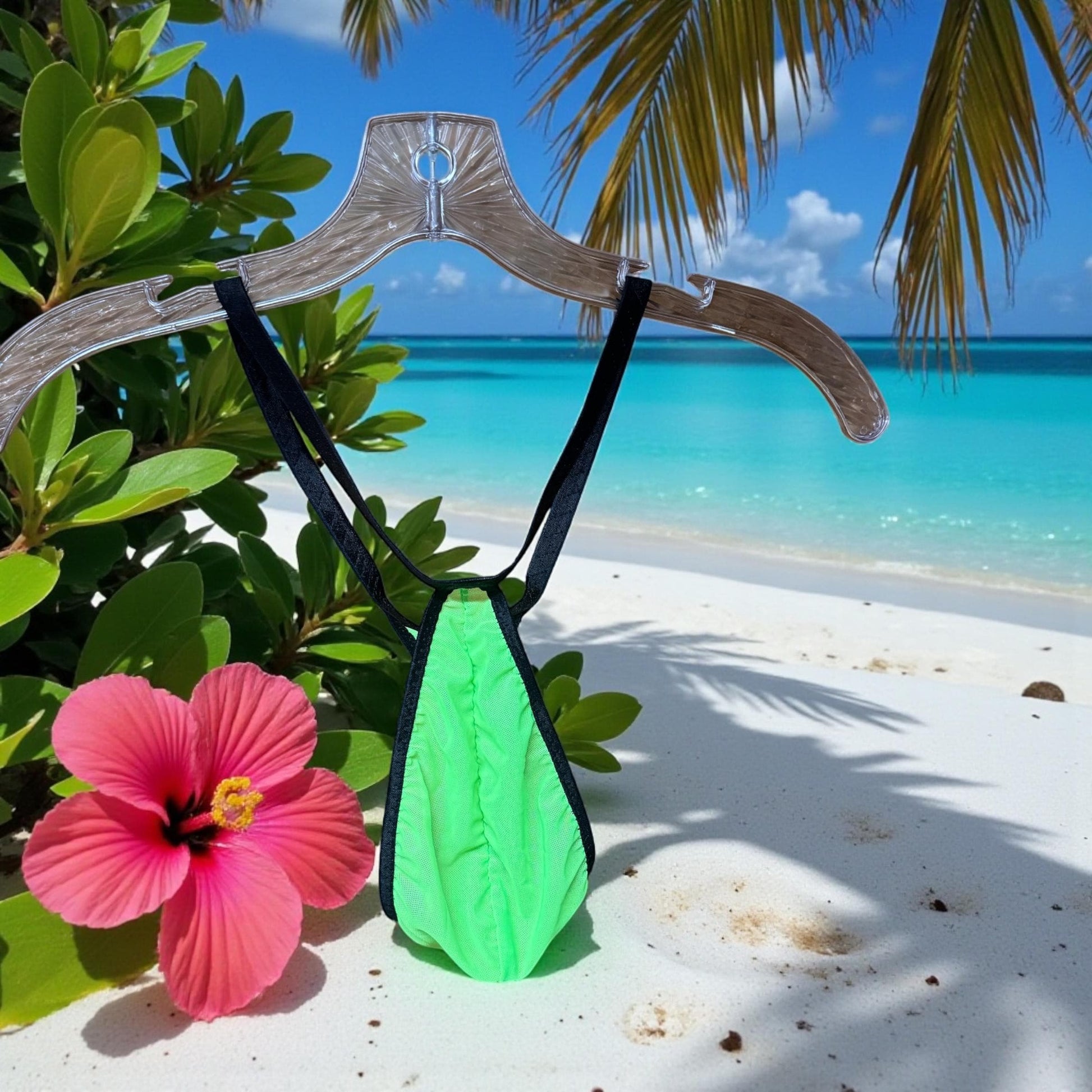 Neon Green Mesh Teardrop Thong for Men
