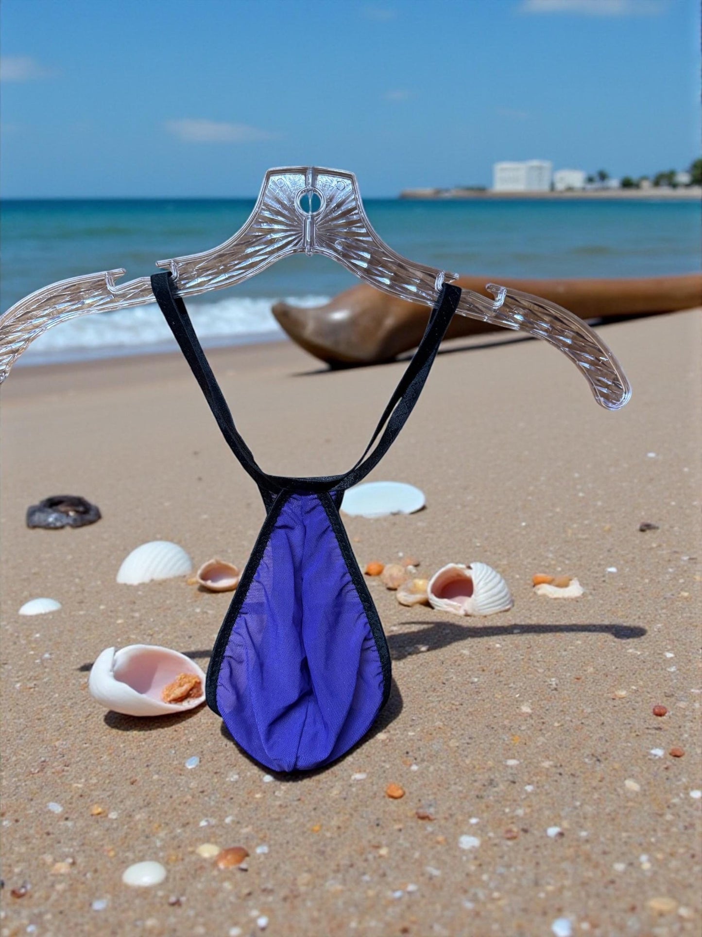 Purple Mesh Teardrop Thong for Men