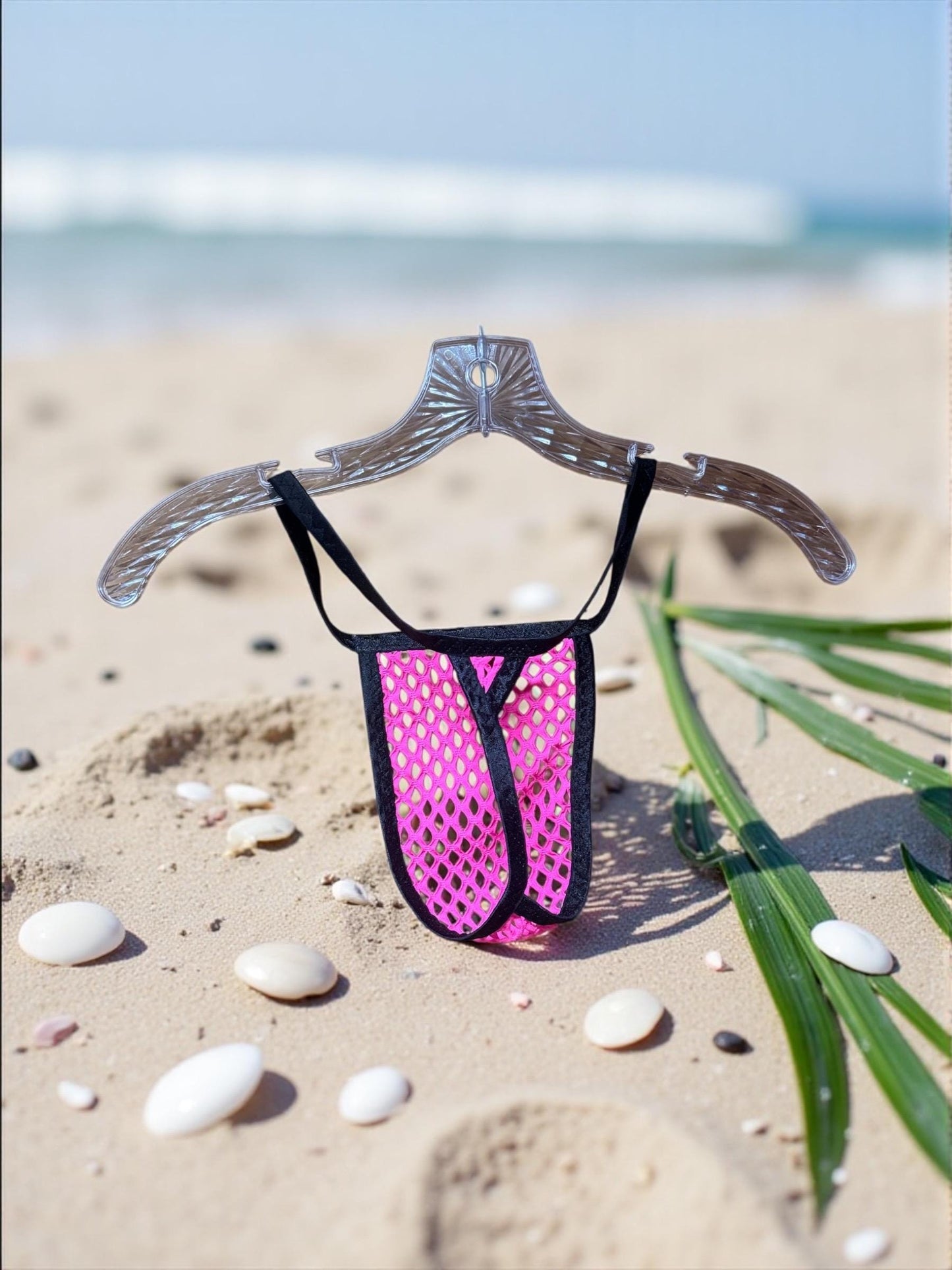 Neon Pink Mesh Thong for Men, Sheer Men’s Underwear, Handmade Lingerie