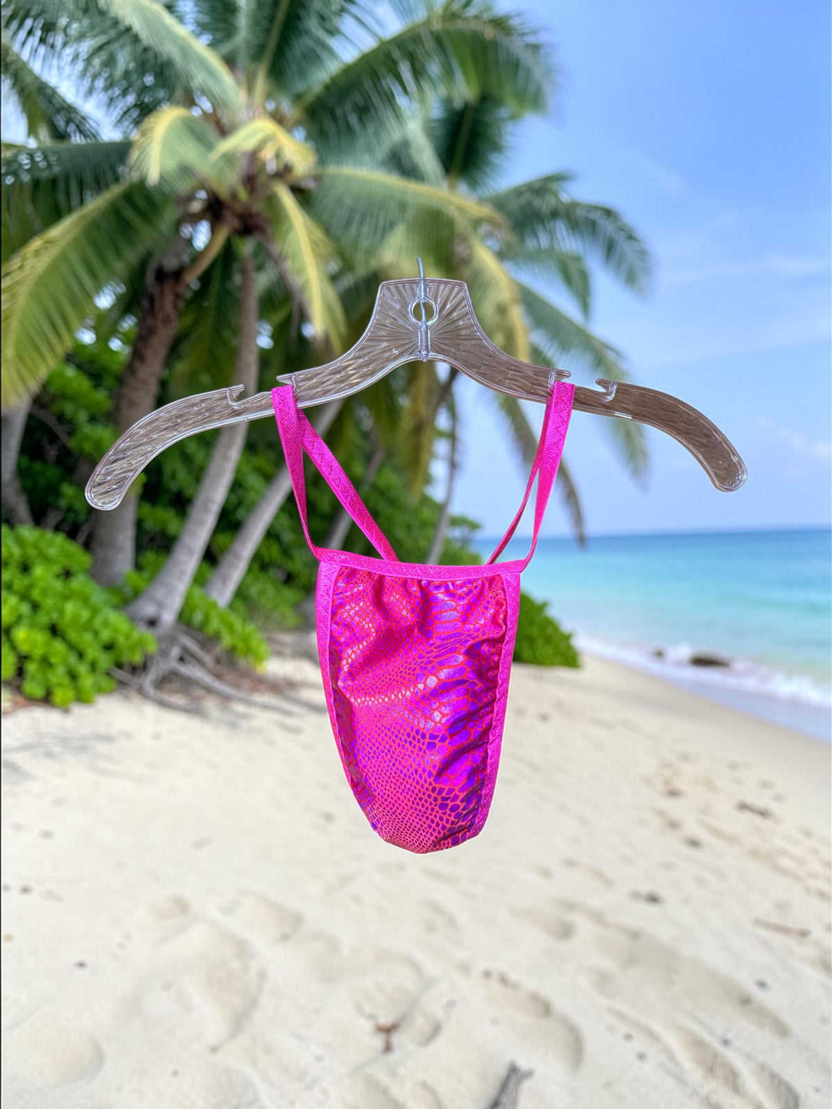 Men's Pink Holographic Swim Thong G-String | Exotic Underwear for Pool Parties