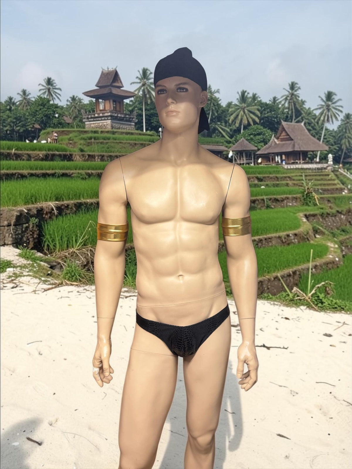 Men's Swim Briefs in Black Faux Leather