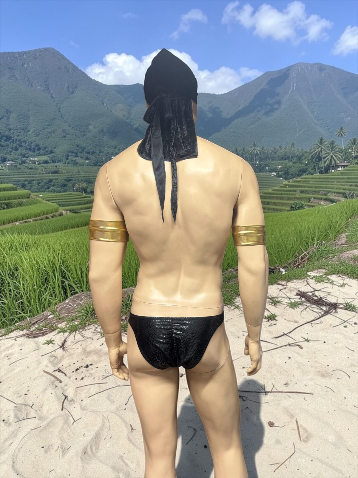 Men's Swim Briefs in Black Faux Leather