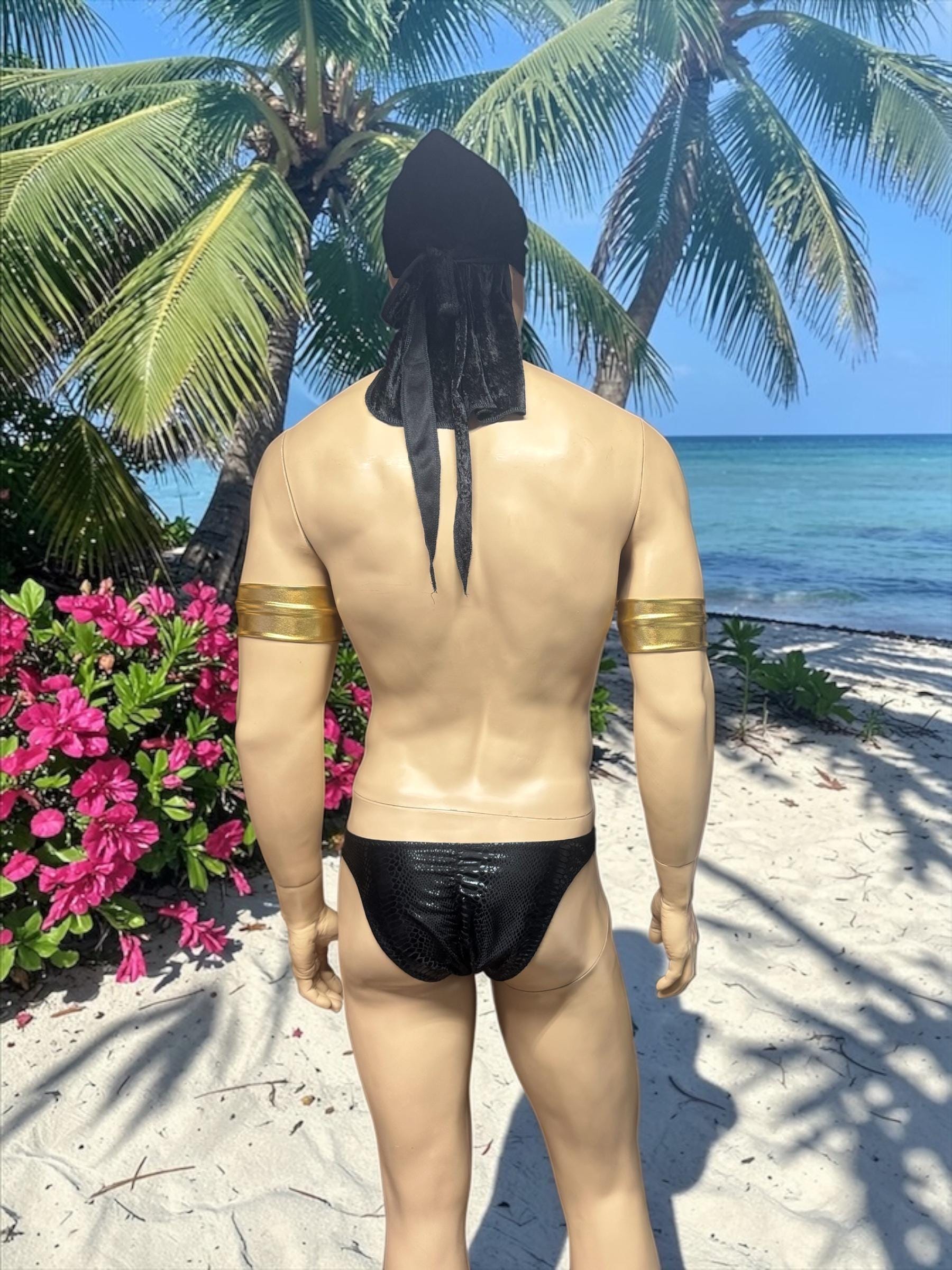 Men's Swim Briefs in Black Faux Leather