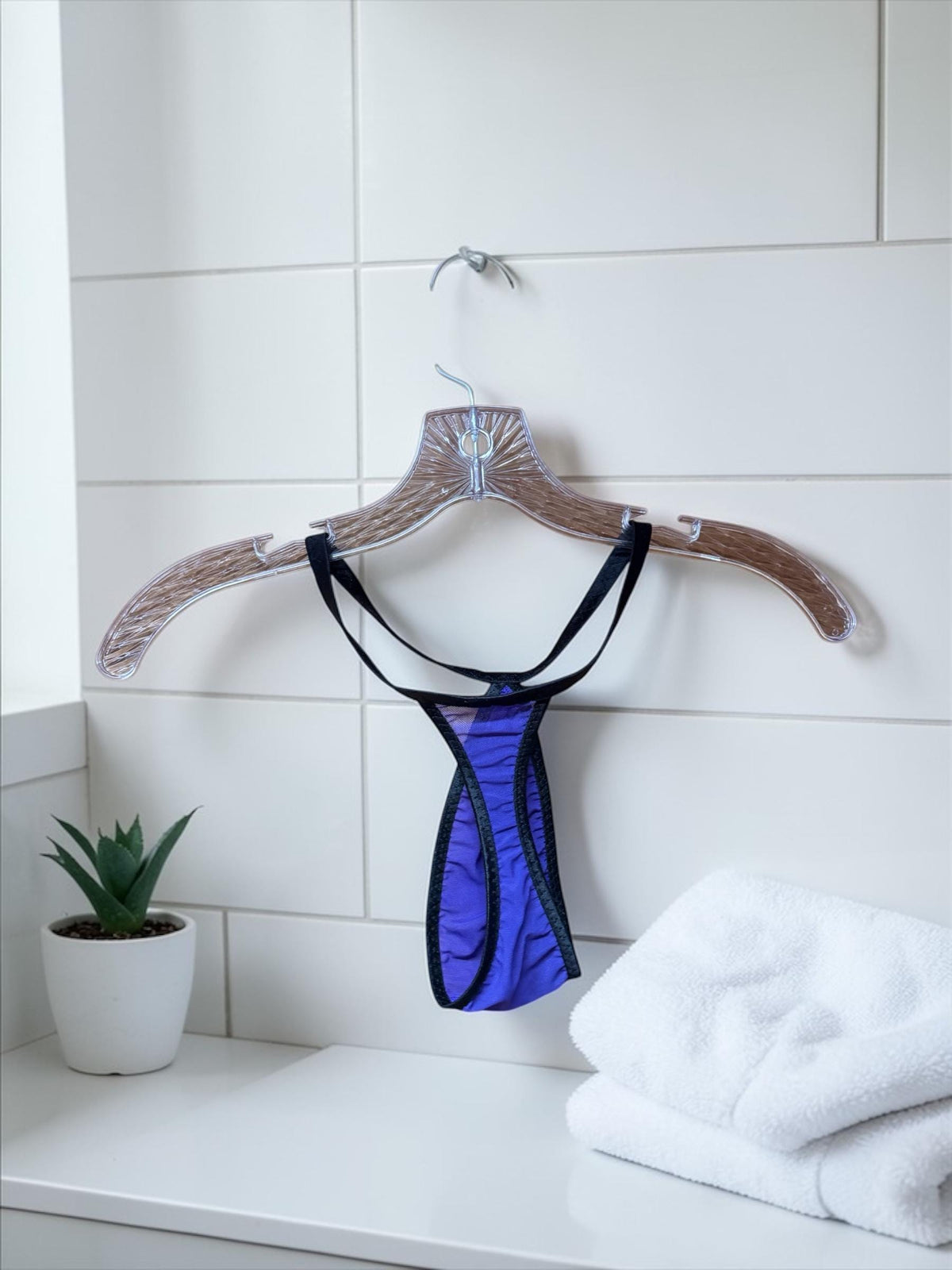 Purple Mesh Teardrop Thong for Men