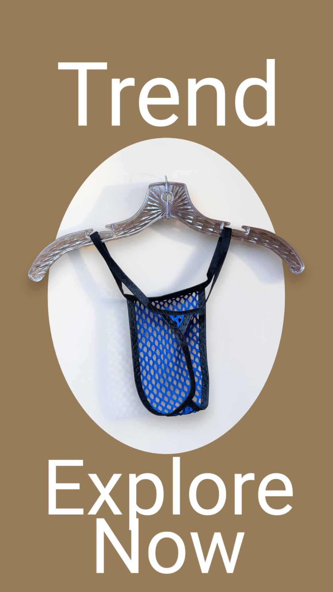 Blue Mesh Thong - Men's Lingerie