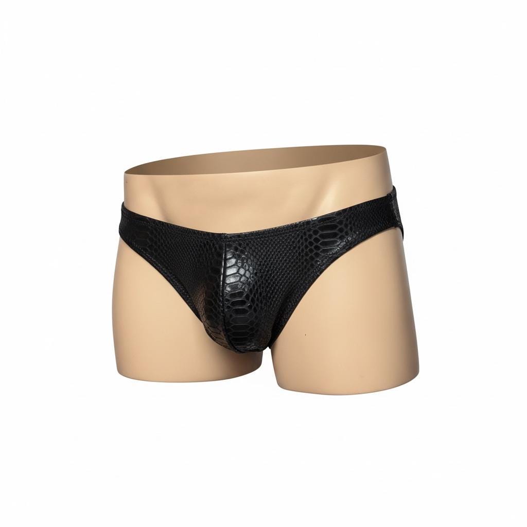 Men's Swim Briefs in Black Faux Leather