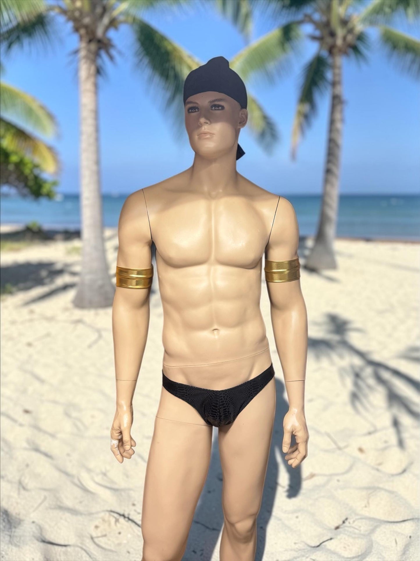Men's Swim Briefs in Black Faux Leather