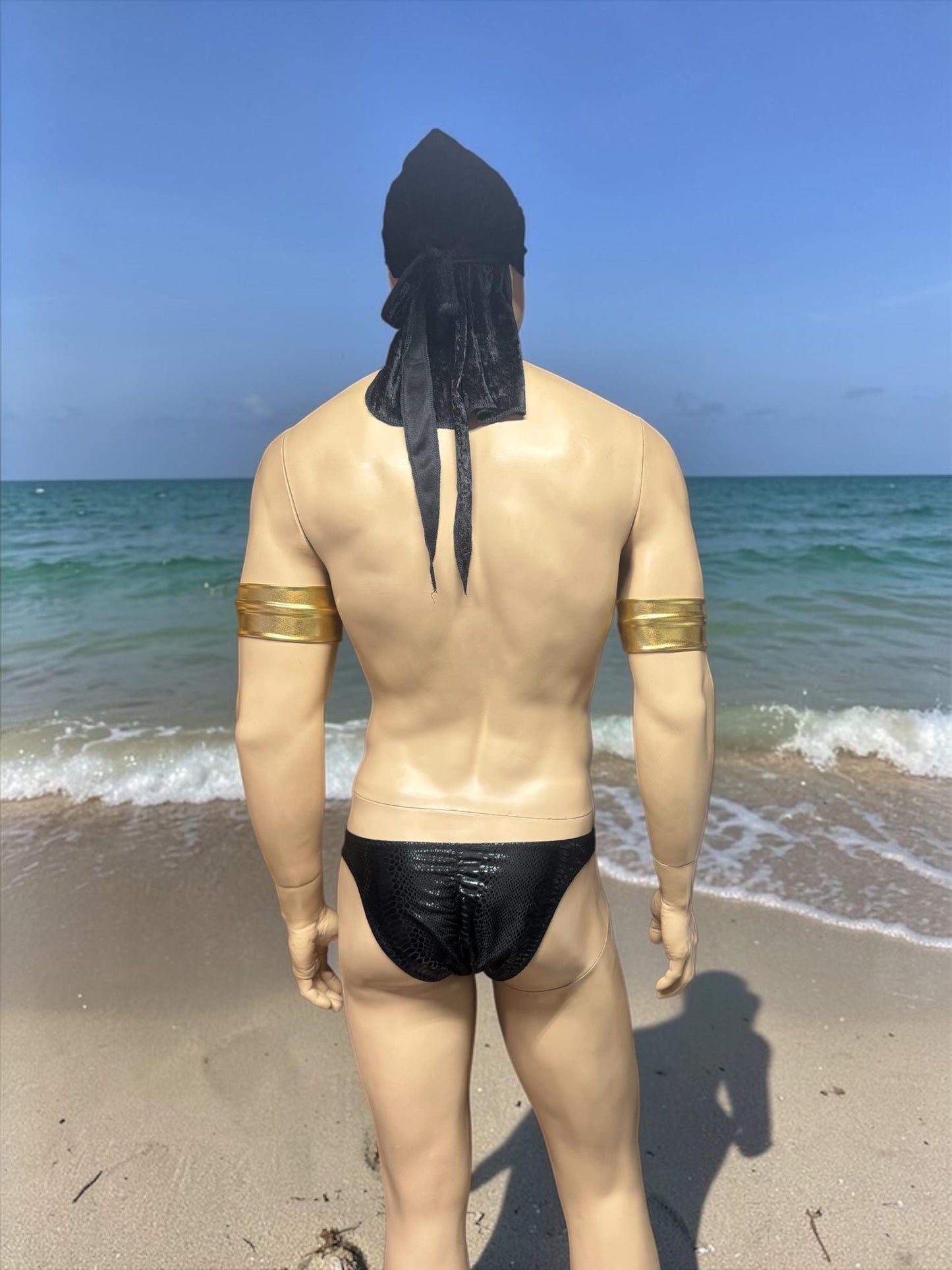 Men's Swim Briefs in Black Faux Leather