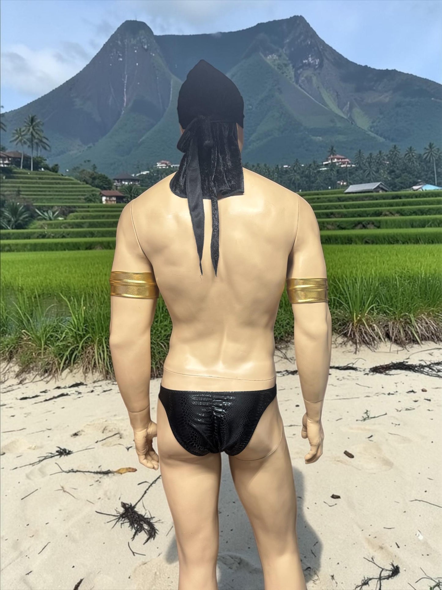 Men's Swim Briefs in Black Faux Leather