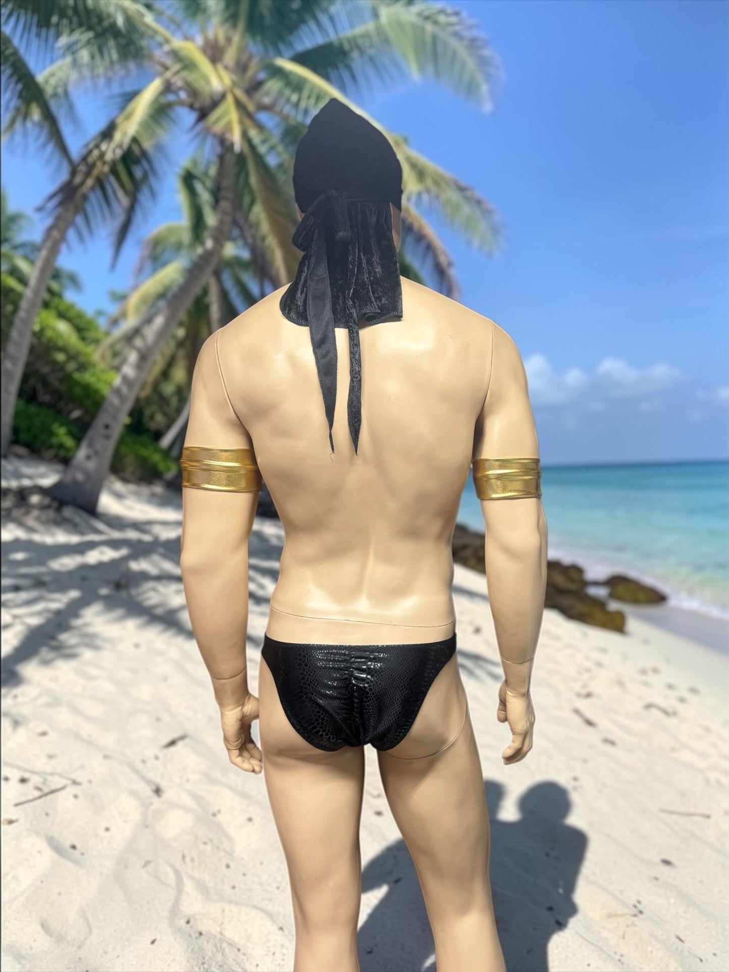Men's Swim Briefs in Black Faux Leather