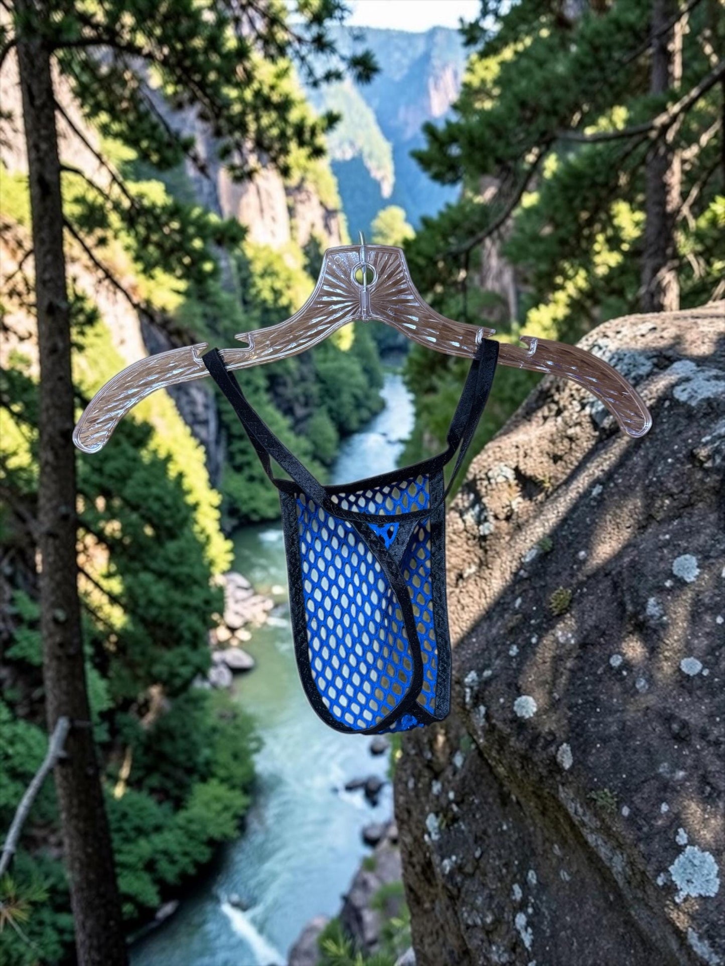 Blue Mesh Thong - Men's Lingerie