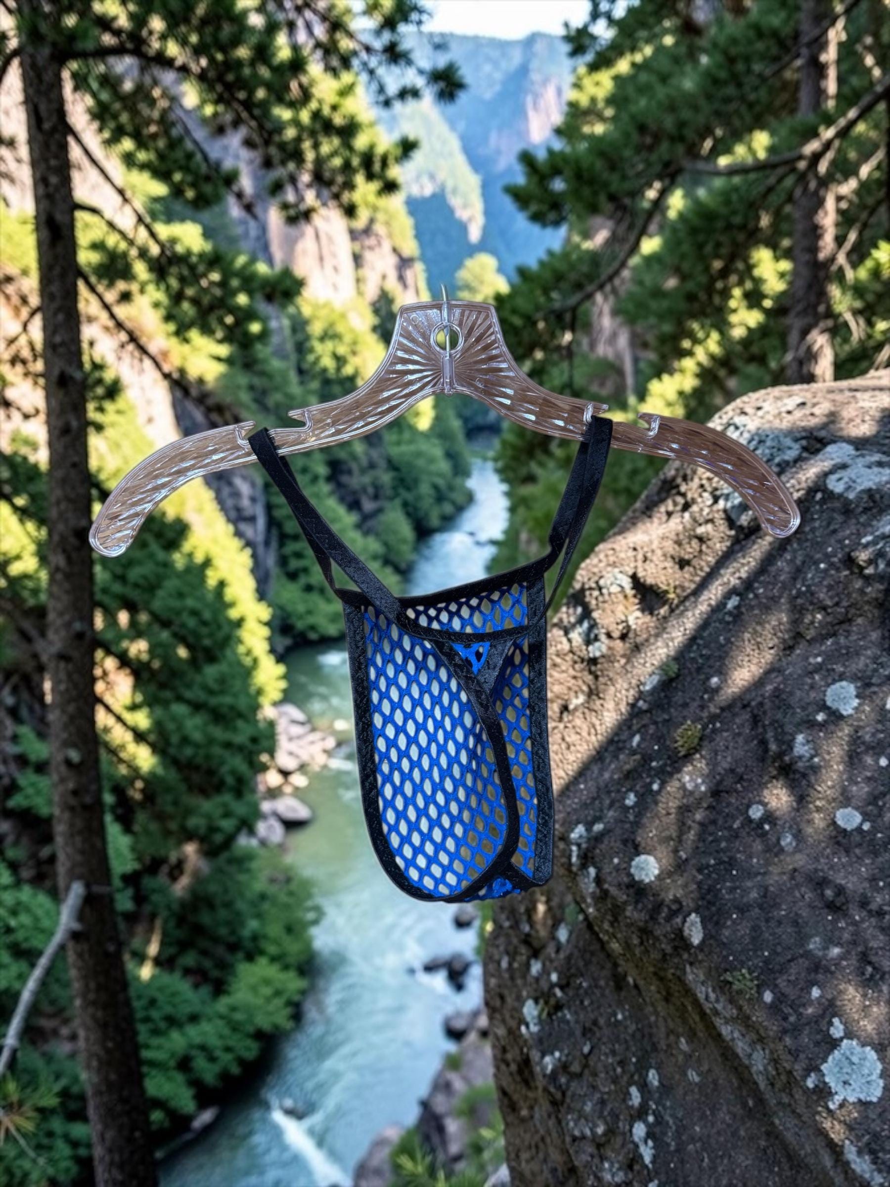 Blue Mesh Thong - Men's Lingerie