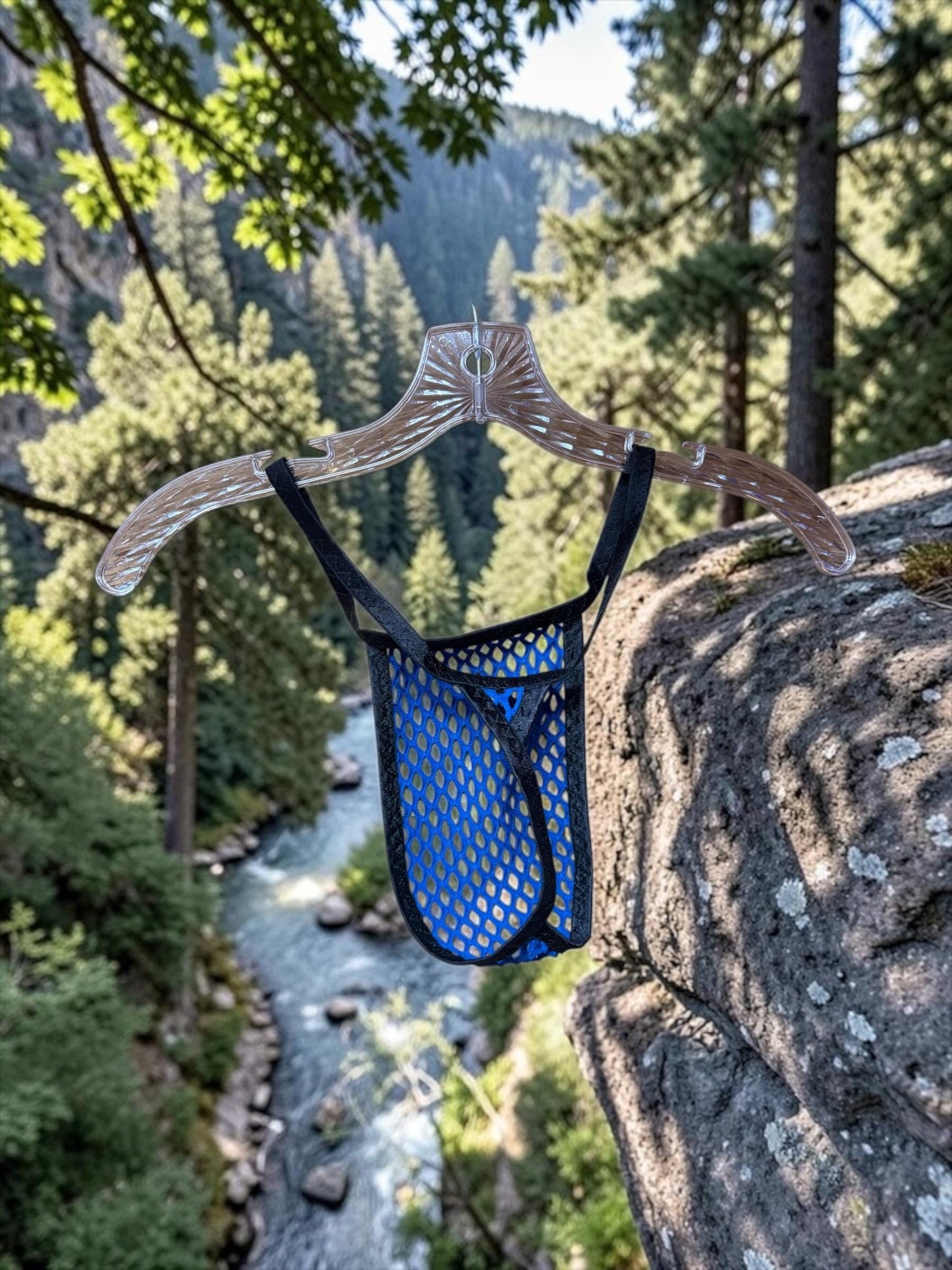 Blue Mesh Thong - Men's Lingerie