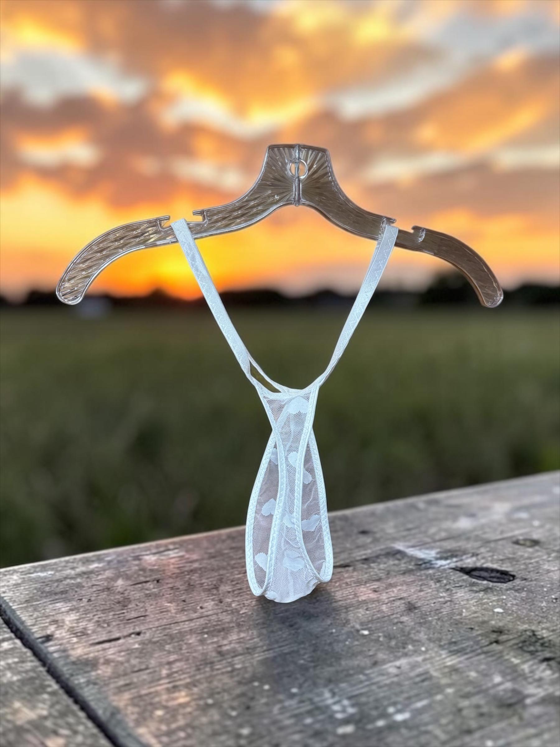 White Heart Mesh Teardrop Thong for Men