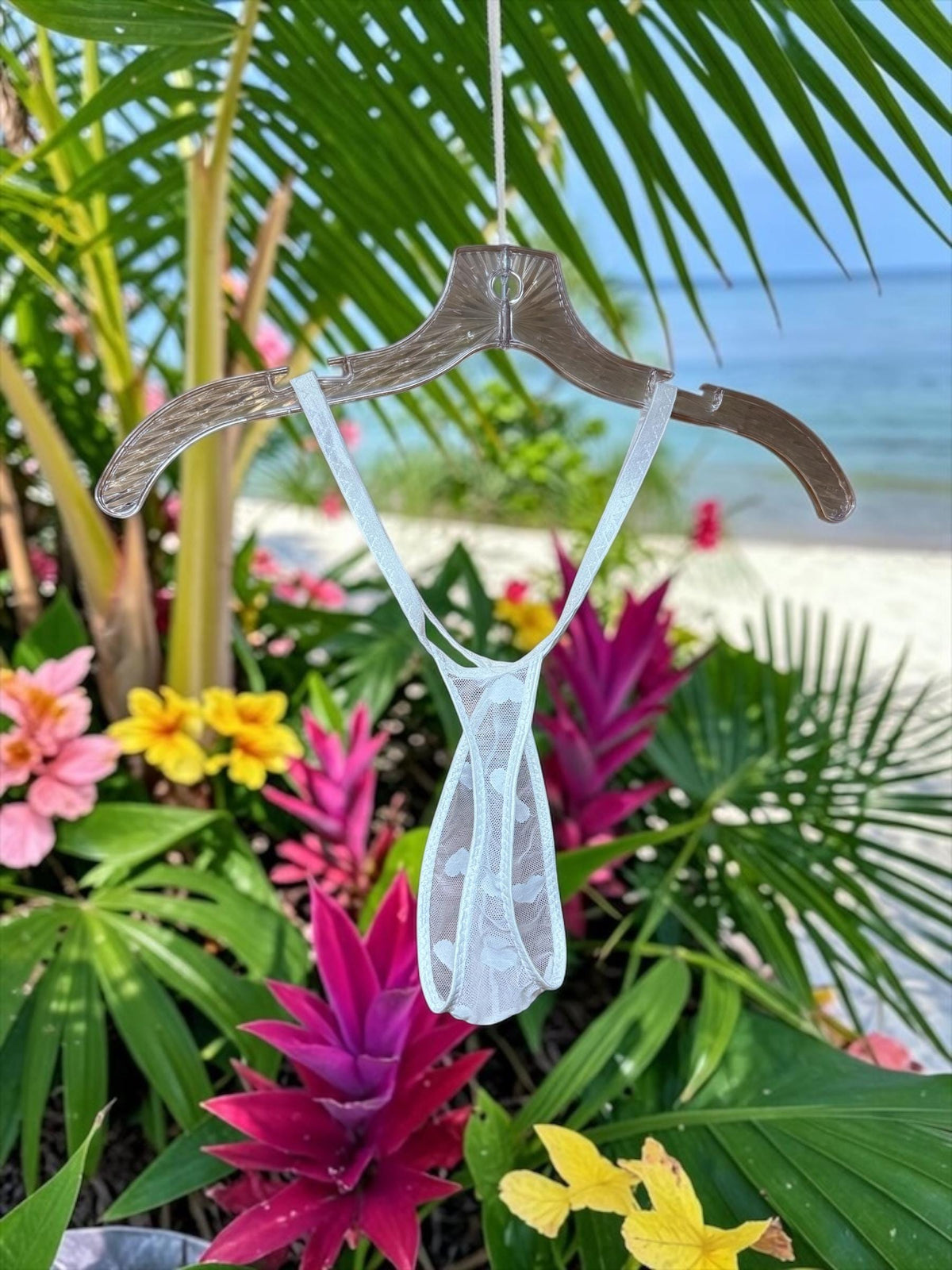 White Heart Mesh Teardrop Thong for Men