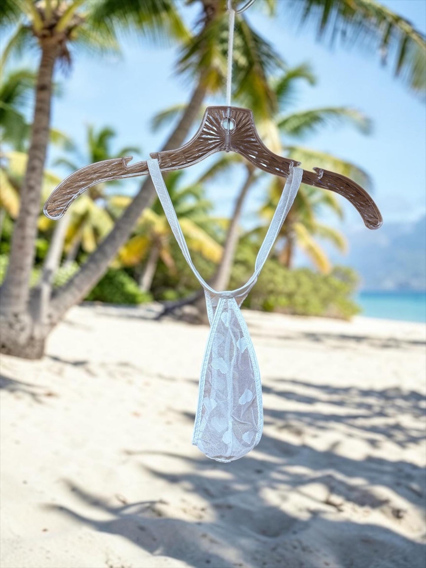 White Heart Mesh Teardrop Thong for Men