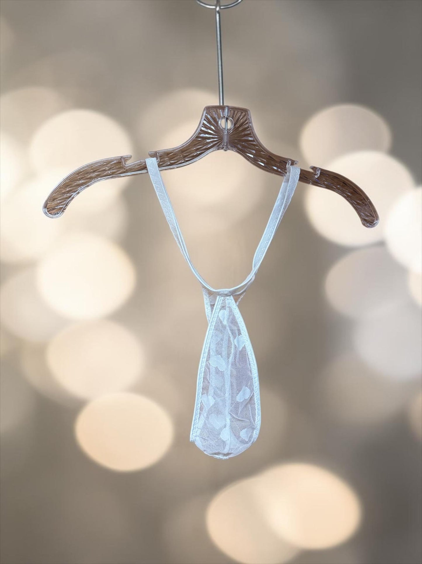 White Heart Mesh Teardrop Thong for Men