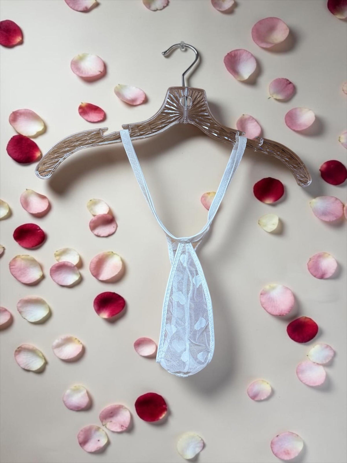 White Heart Mesh Teardrop Thong for Men