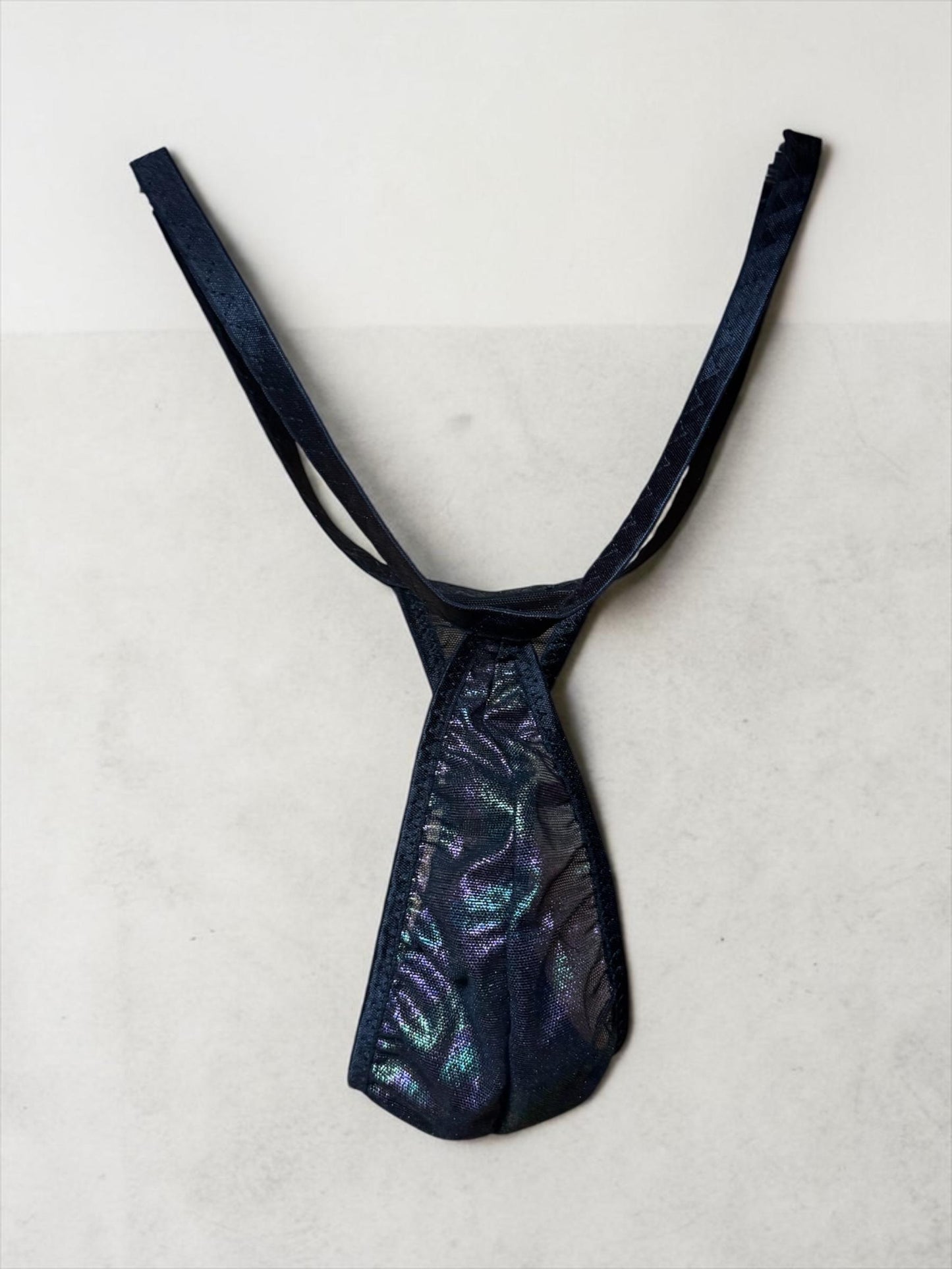 Metallic Rainbow Black Mesh Teardrop Thong for Men