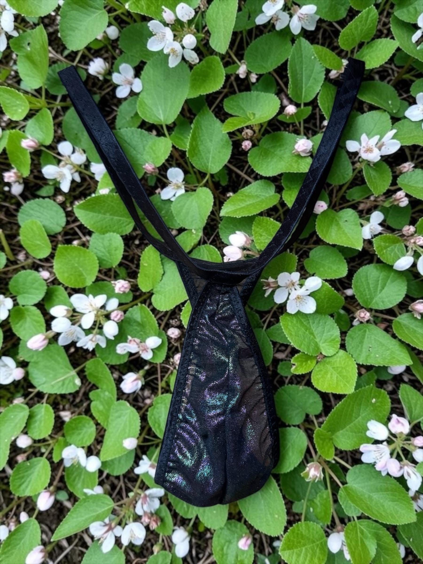 Metallic Rainbow Black Mesh Teardrop Thong for Men
