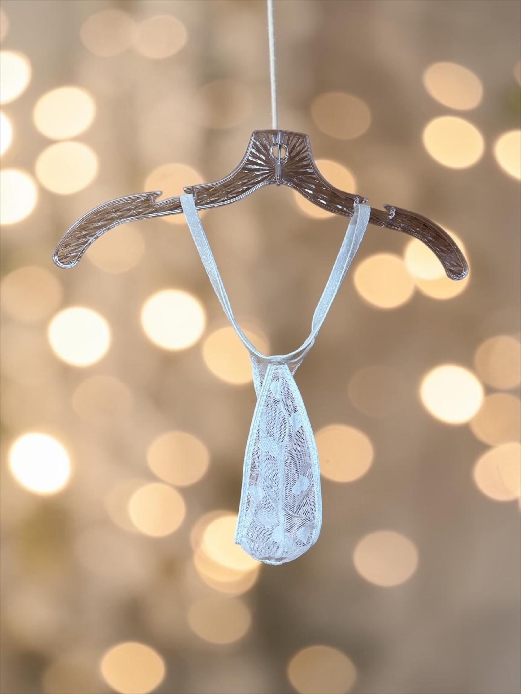 White Heart Mesh Teardrop Thong for Men