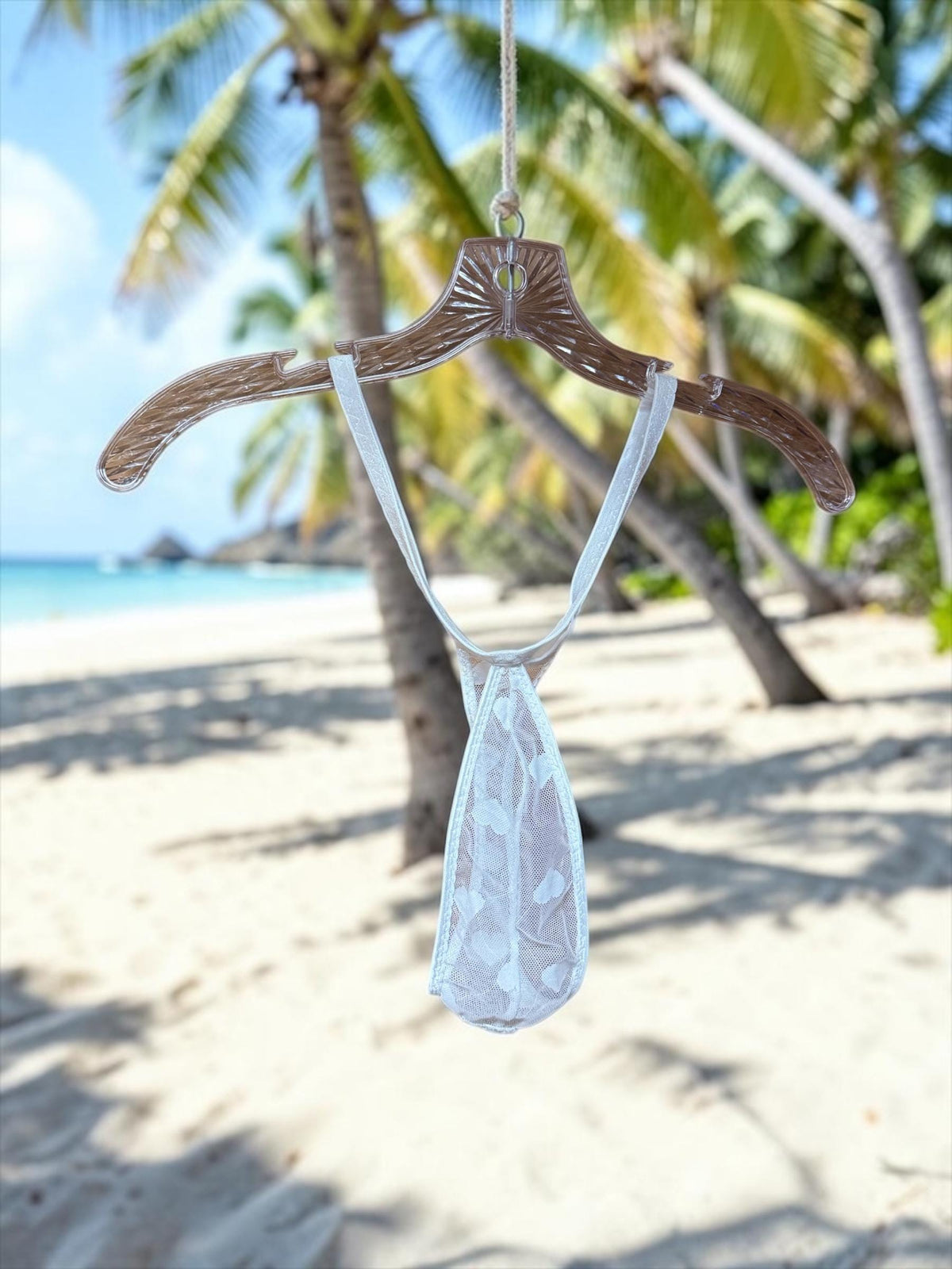 White Heart Mesh Teardrop Thong for Men