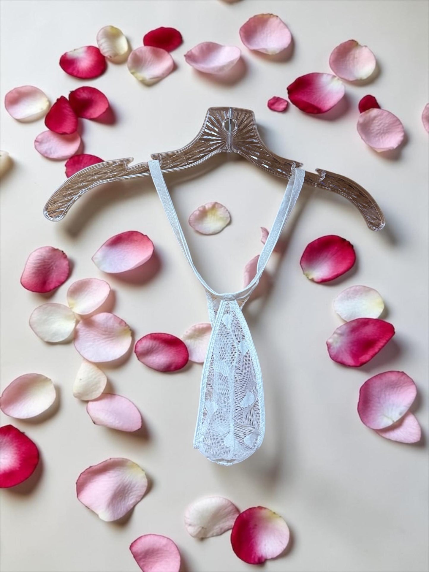 White Heart Mesh Teardrop Thong for Men