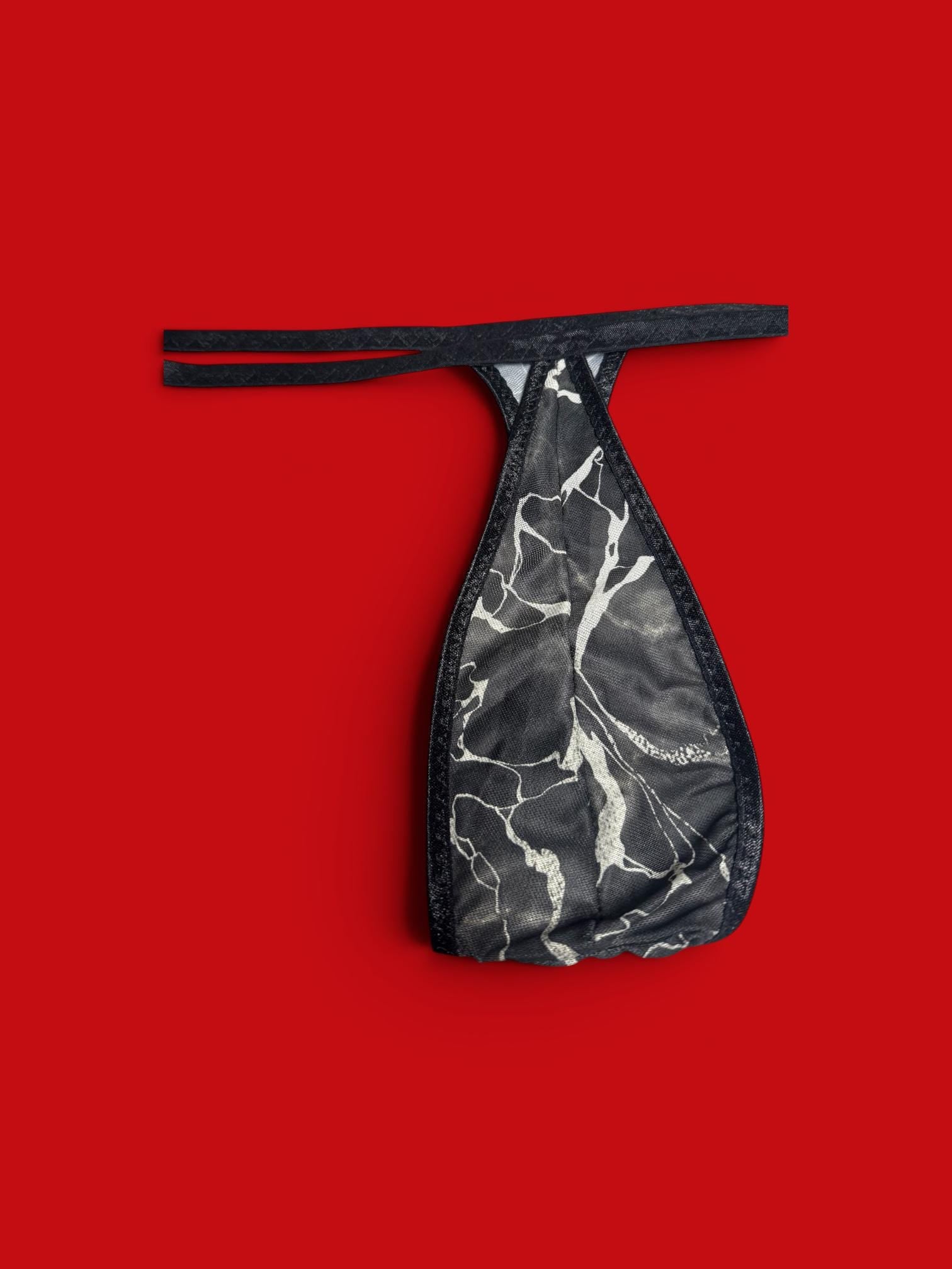 Black Mesh Teardrop Thong for Men