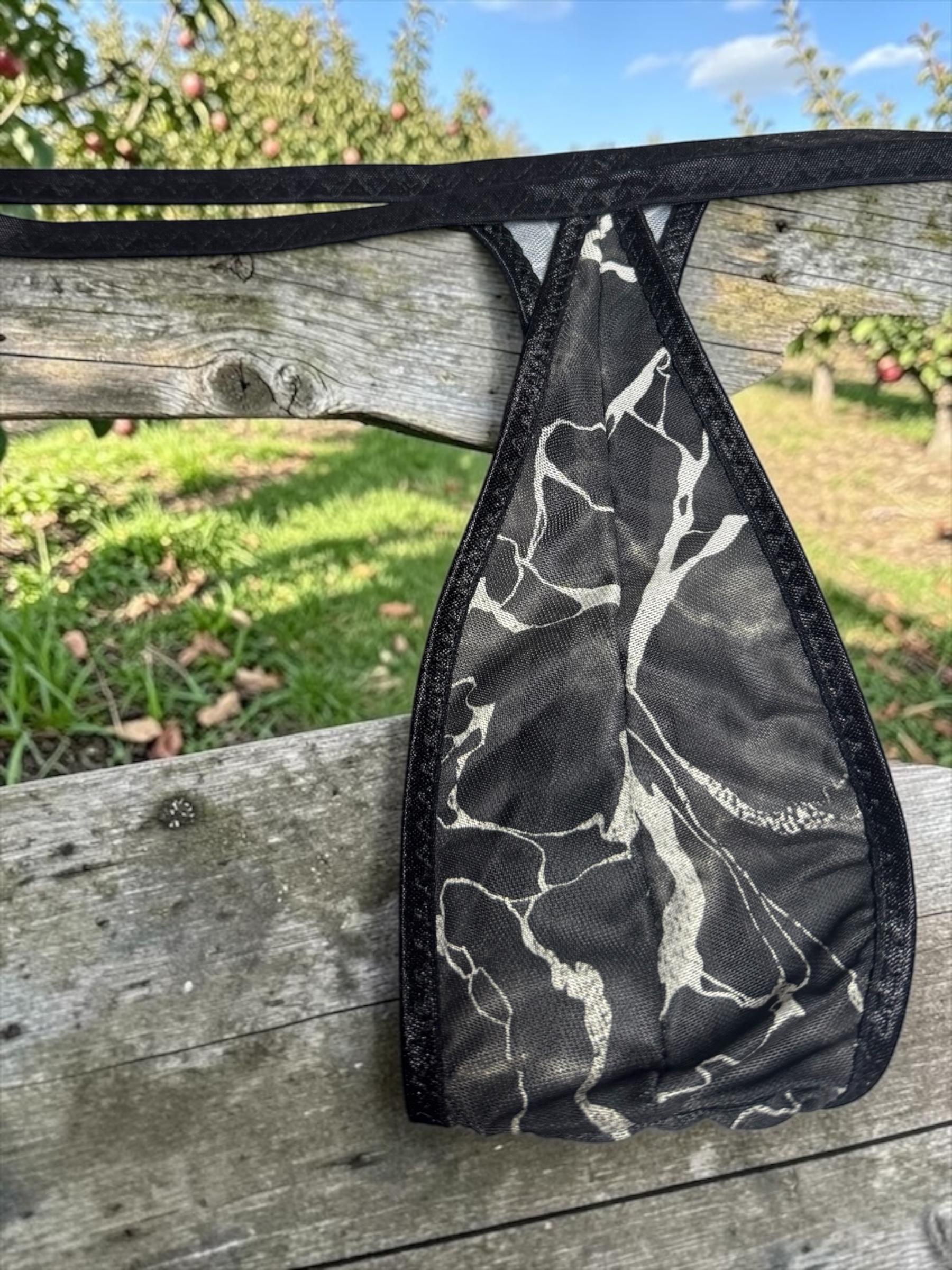 Black Mesh Teardrop Thong for Men