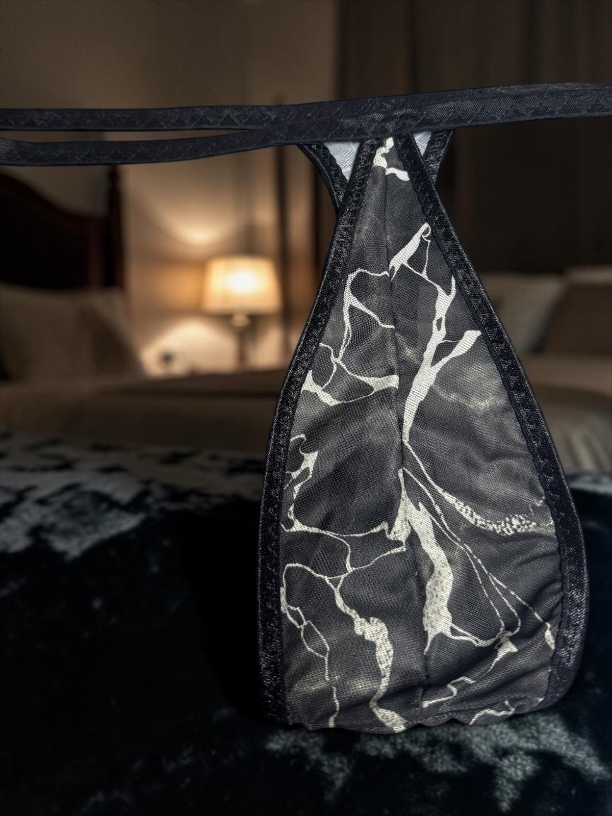 Black Mesh Teardrop Thong for Men