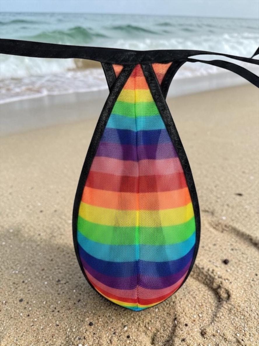 Rainbow Stripes Mesh Teardrop Thong for Men