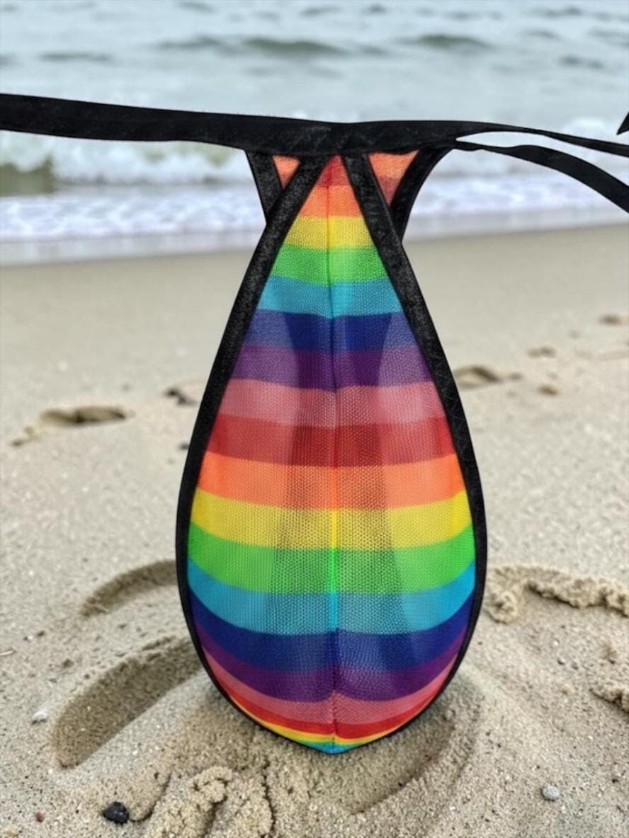 Rainbow Stripes Mesh Teardrop Thong for Men