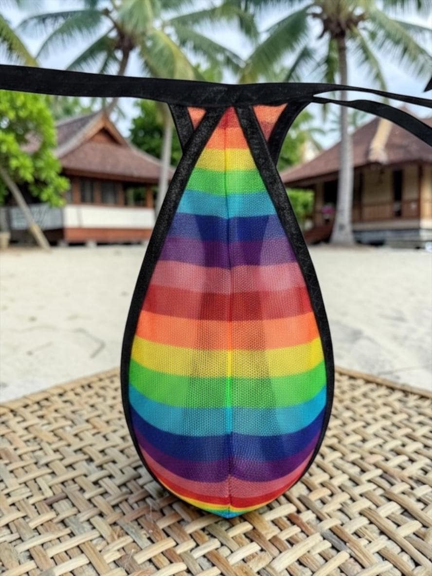 Rainbow Stripes Mesh Teardrop Thong for Men
