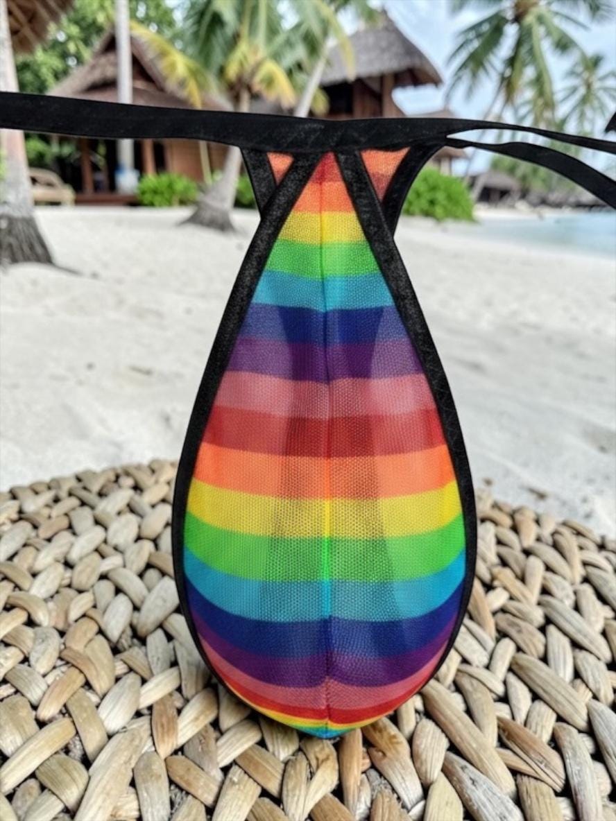 Rainbow Stripes Mesh Teardrop Thong for Men