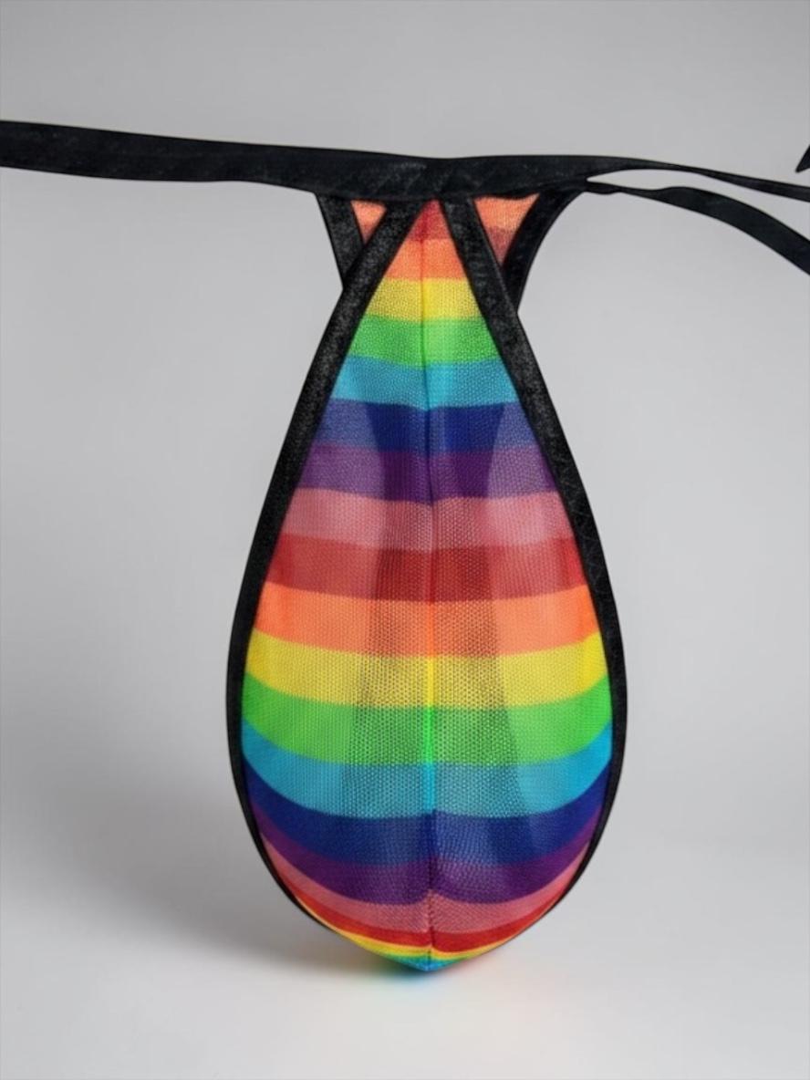 Rainbow Stripes Mesh Teardrop Thong for Men
