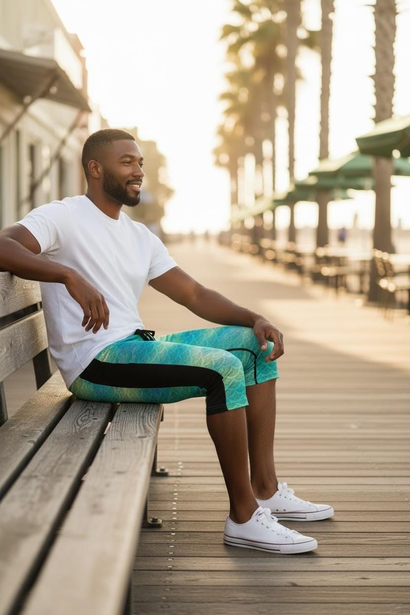 Men's Mermaid Scale Holographic Legging - 3/4 Length with Side Pockets