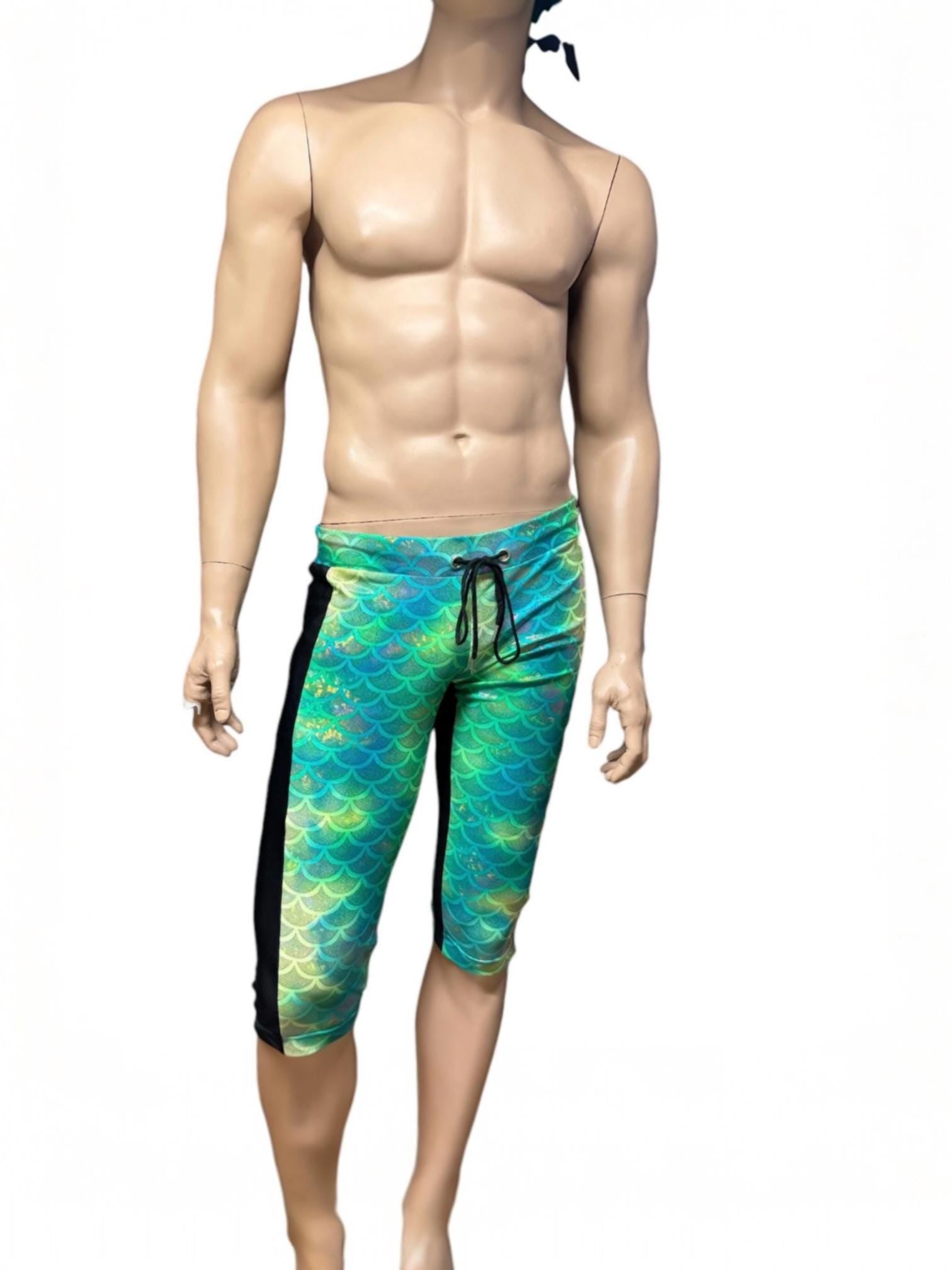 Men's Mermaid Scale Holographic Legging - 3/4 Length with Side Pockets