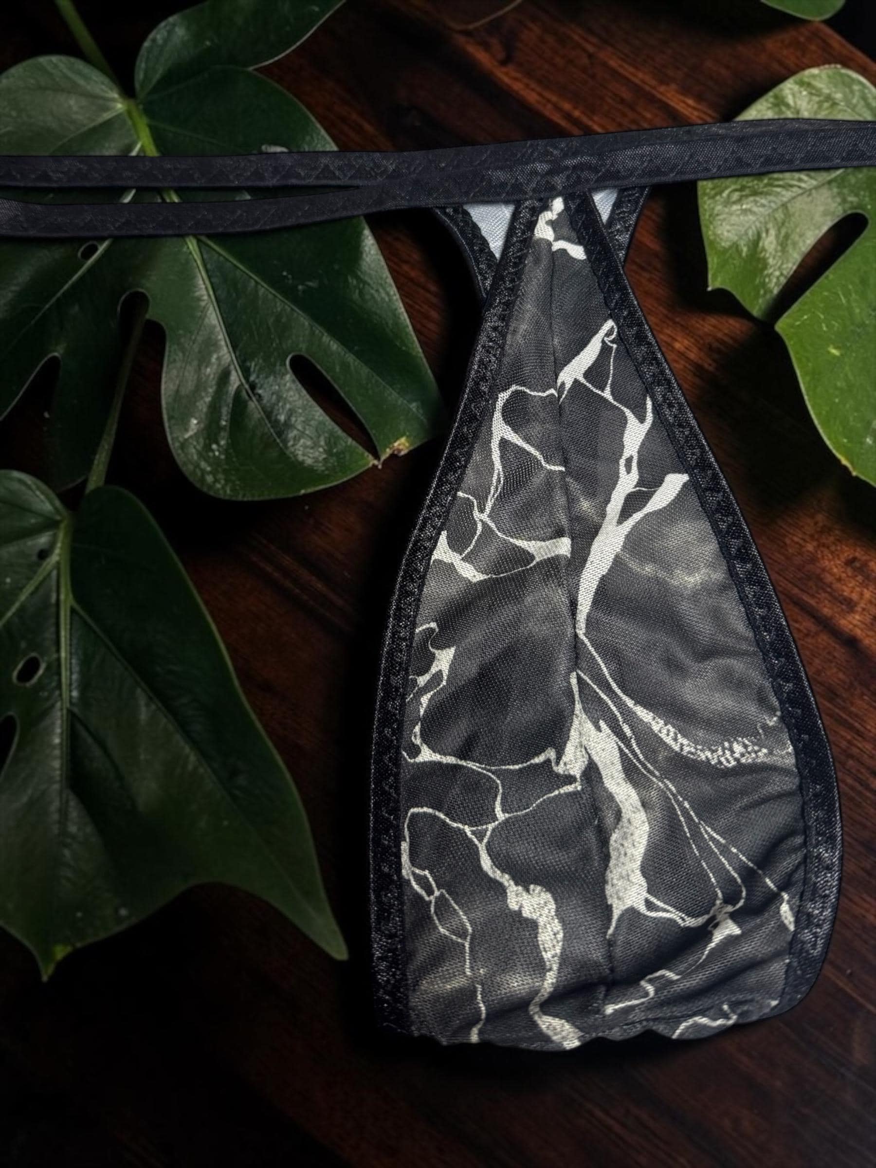 Black Mesh Teardrop Thong for Men