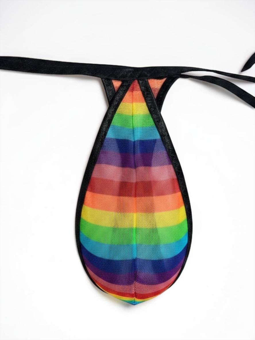 Rainbow Stripes Mesh Teardrop Thong for Men