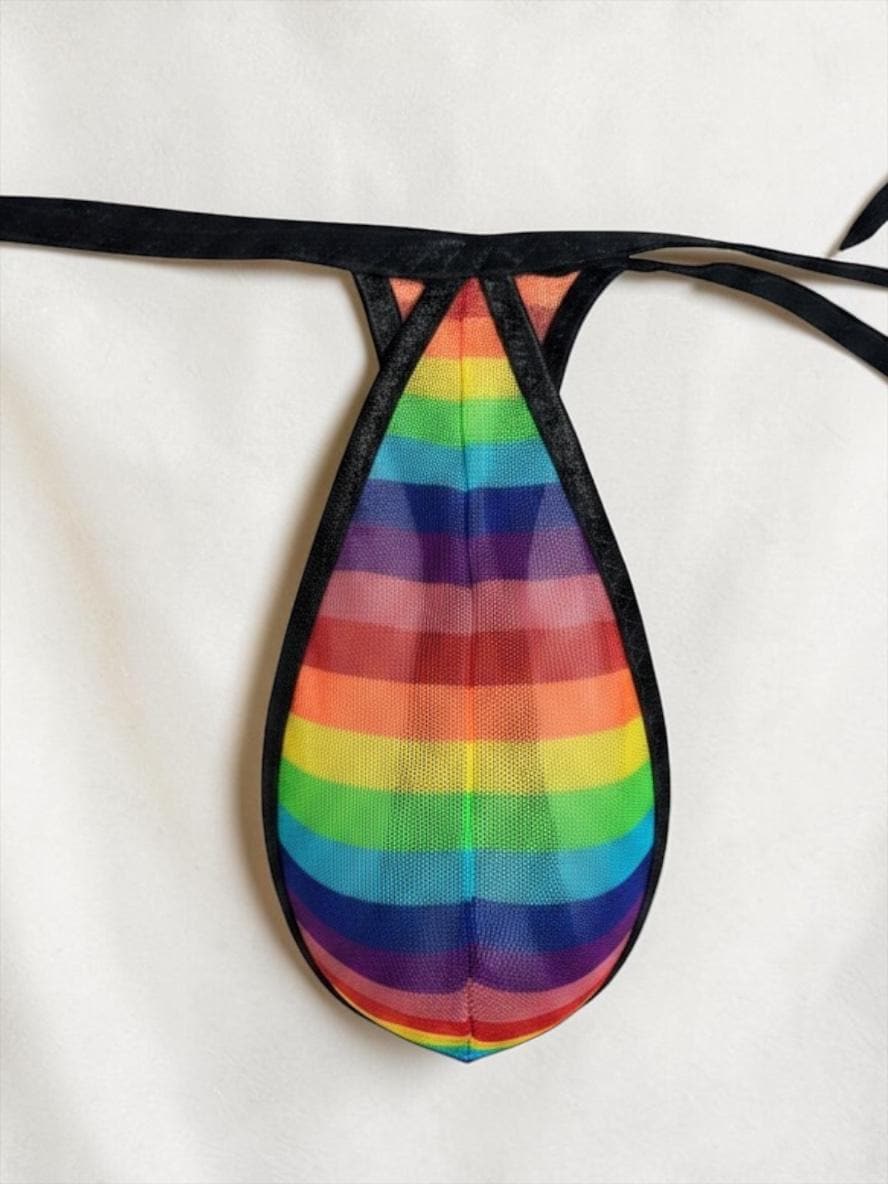 Rainbow Stripes Mesh Teardrop Thong for Men