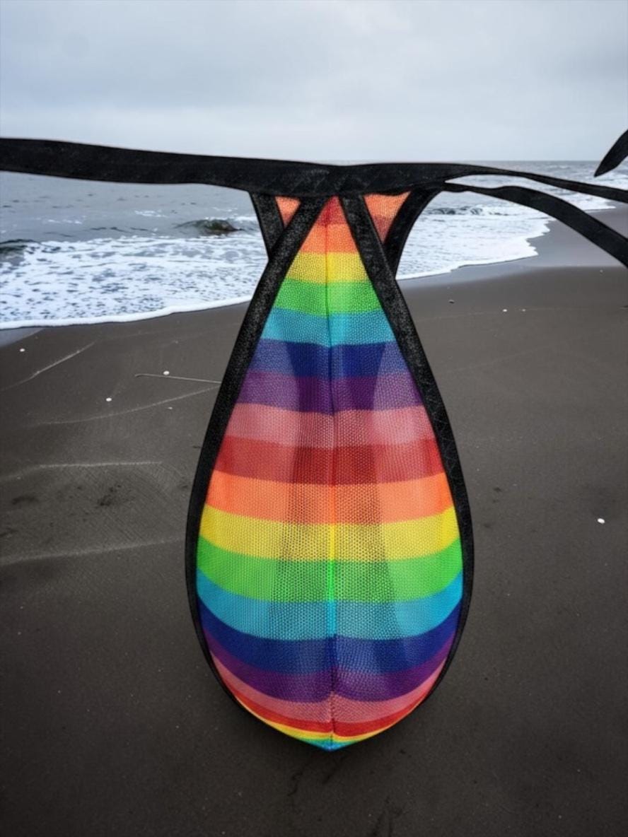 Rainbow Stripes Mesh Teardrop Thong for Men