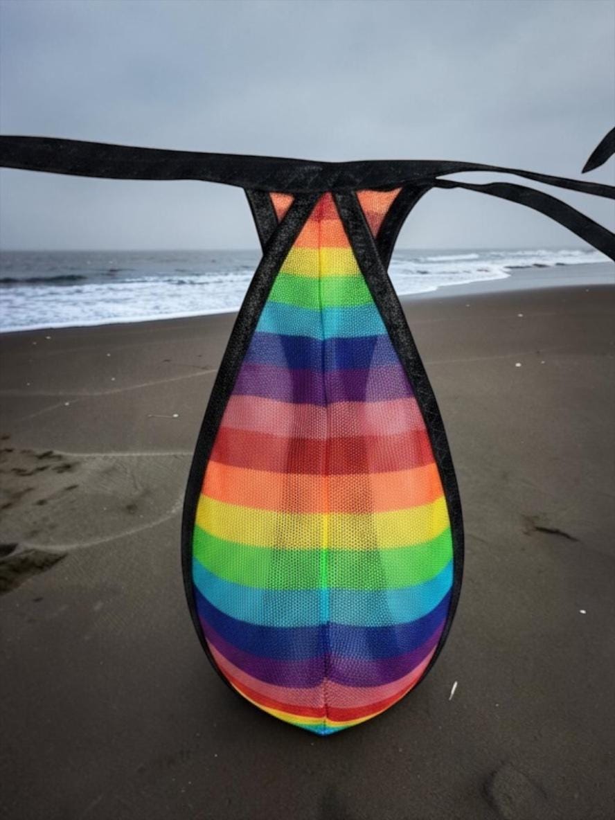 Rainbow Stripes Mesh Teardrop Thong for Men