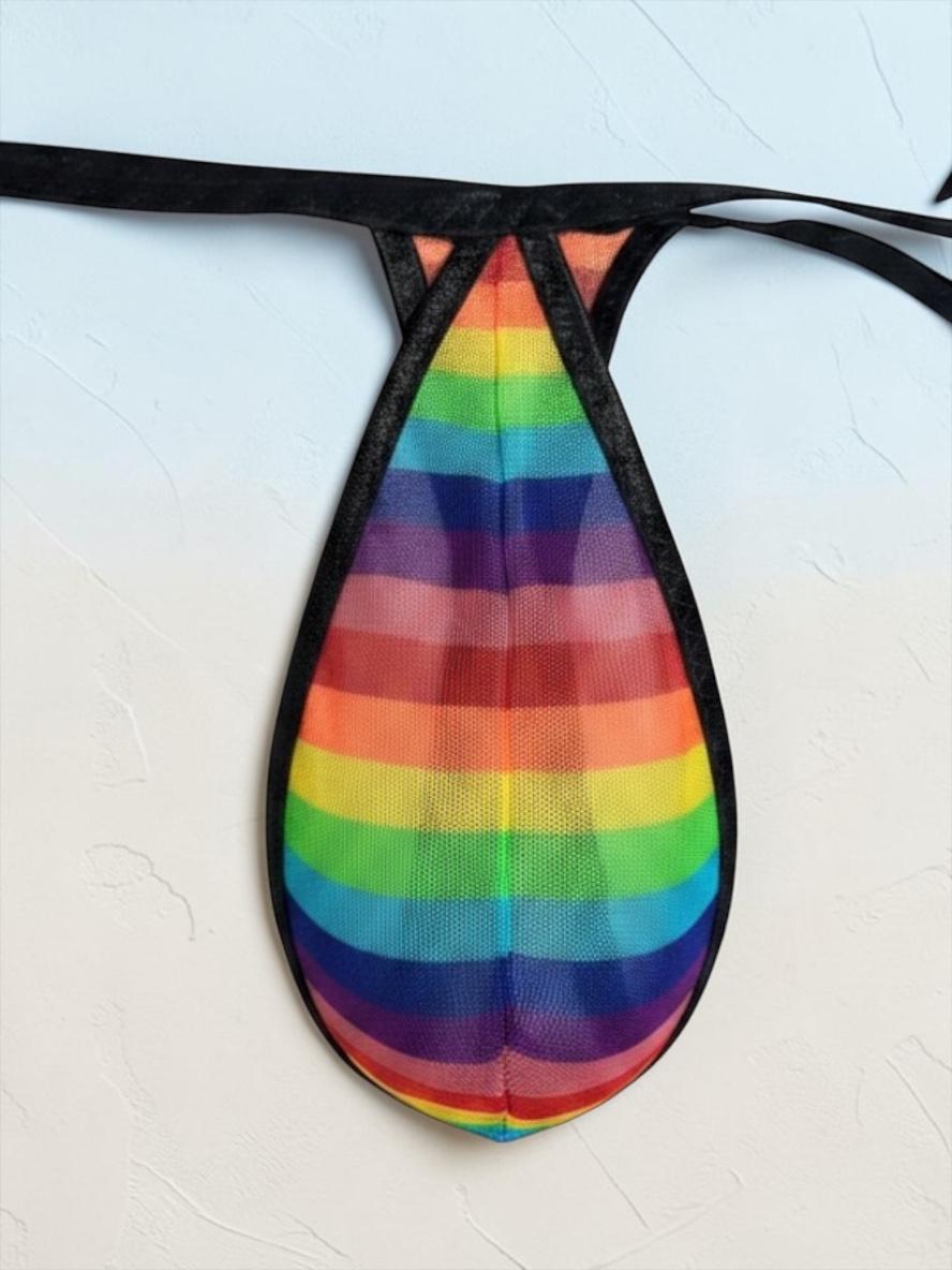 Rainbow Stripes Mesh Teardrop Thong for Men